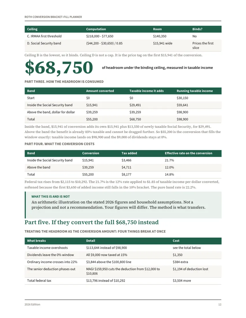 A page from The 2026 Roth Conversion Bracket-Fill Planner