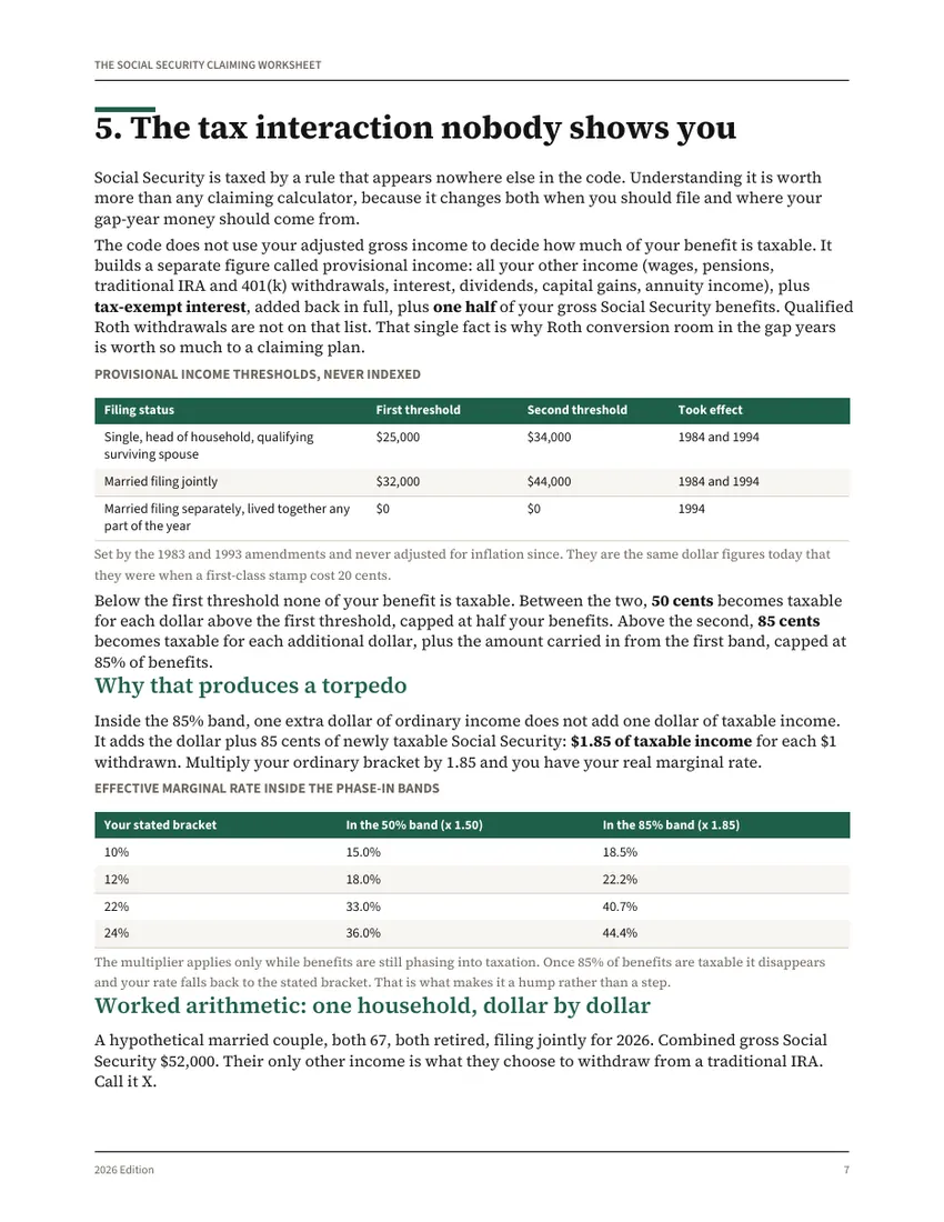 A page from The Social Security Claiming Worksheet