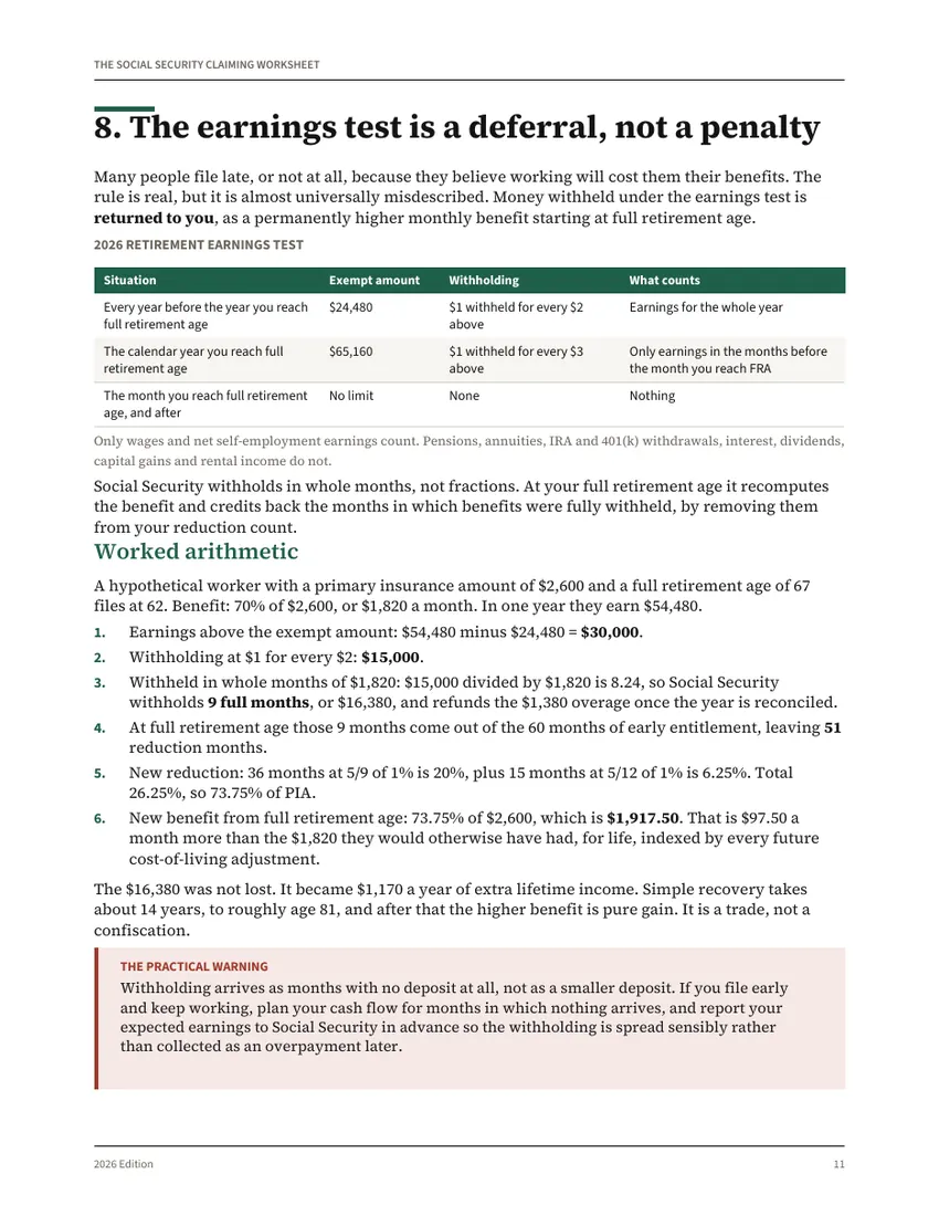 A page from The Social Security Claiming Worksheet